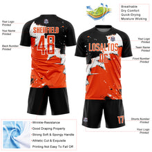 Load image into Gallery viewer, Custom Black Orange-White Spalsh Sublimation Soccer Uniform Jersey