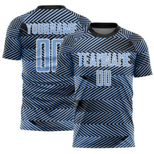 Load image into Gallery viewer, Custom Light Blue Black-White Line Sublimation Soccer Uniform Jersey