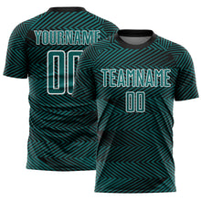 Load image into Gallery viewer, Custom Teal Black-White Line Sublimation Soccer Uniform Jersey
