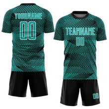 Load image into Gallery viewer, Custom Aqua Black-White Line Sublimation Soccer Uniform Jersey