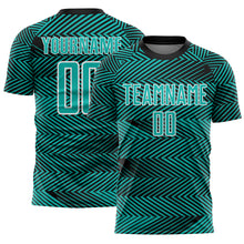 Load image into Gallery viewer, Custom Aqua Black-White Line Sublimation Soccer Uniform Jersey