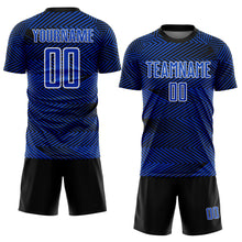 Load image into Gallery viewer, Custom Thunder Blue Black-White Line Sublimation Soccer Uniform Jersey