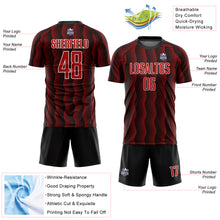 Load image into Gallery viewer, Custom Black Red-White Geometric Shape Sublimation Soccer Uniform Jersey