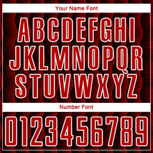 Load image into Gallery viewer, Custom Black Red-White Geometric Shape Sublimation Soccer Uniform Jersey