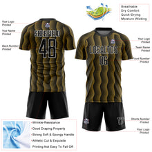 Load image into Gallery viewer, Custom Black Old Gold-White Geometric Shape Sublimation Soccer Uniform Jersey
