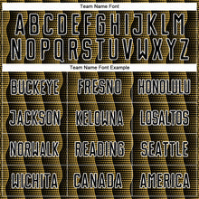 Load image into Gallery viewer, Custom Black Old Gold-White Geometric Shape Sublimation Soccer Uniform Jersey