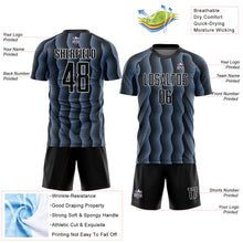 Load image into Gallery viewer, Custom Black Light Blue-White Geometric Shape Sublimation Soccer Uniform Jersey