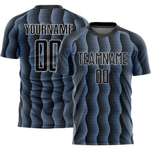 Load image into Gallery viewer, Custom Black Light Blue-White Geometric Shape Sublimation Soccer Uniform Jersey
