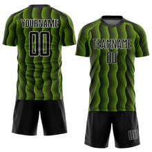 Load image into Gallery viewer, Custom Black Neon Green-White Geometric Shape Sublimation Soccer Uniform Jersey