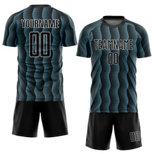 Load image into Gallery viewer, Custom Black Shadow Blue-White Geometric Shape Sublimation Soccer Uniform Jersey
