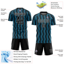 Load image into Gallery viewer, Custom Black Sky Blue-White Geometric Shape Sublimation Soccer Uniform Jersey