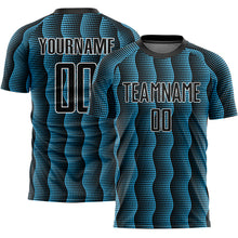 Load image into Gallery viewer, Custom Black Sky Blue-White Geometric Shape Sublimation Soccer Uniform Jersey