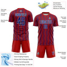 Load image into Gallery viewer, Custom Red Royal-White Geometric Shape Sublimation Soccer Uniform Jersey
