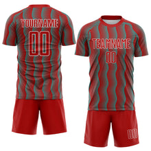 Load image into Gallery viewer, Custom Red Aqua-White Geometric Shape Sublimation Soccer Uniform Jersey