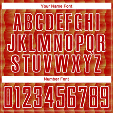 Load image into Gallery viewer, Custom Red Old Gold-White Geometric Shape Sublimation Soccer Uniform Jersey