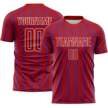 Load image into Gallery viewer, Custom Red Purple-White Geometric Shape Sublimation Soccer Uniform Jersey