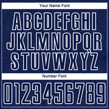 Load image into Gallery viewer, Custom Navy White Geometric Shape Sublimation Soccer Uniform Jersey