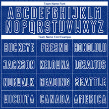 Load image into Gallery viewer, Custom Royal White Geometric Shape Sublimation Soccer Uniform Jersey