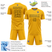 Load image into Gallery viewer, Custom Gold Black Geometric Shape Sublimation Soccer Uniform Jersey
