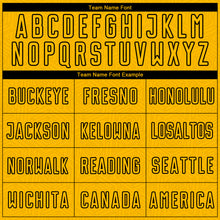 Load image into Gallery viewer, Custom Gold Black Geometric Shape Sublimation Soccer Uniform Jersey