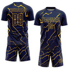Load image into Gallery viewer, Custom Navy Yellow Lightning Sublimation Soccer Uniform Jersey