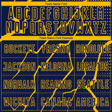 Load image into Gallery viewer, Custom Navy Yellow Lightning Sublimation Soccer Uniform Jersey