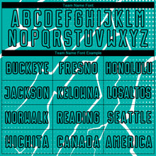 Load image into Gallery viewer, Custom Aqua Black-White Lightning Sublimation Soccer Uniform Jersey