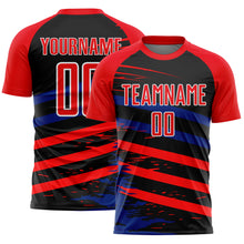Load image into Gallery viewer, Custom Fire Red Royal-Black Line Sublimation Soccer Uniform Jersey