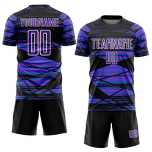Load image into Gallery viewer, Custom Black Purple-White Line Sublimation Soccer Uniform Jersey