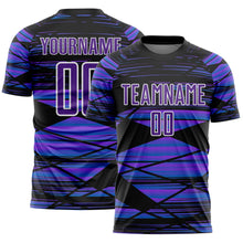 Load image into Gallery viewer, Custom Black Purple-White Line Sublimation Soccer Uniform Jersey