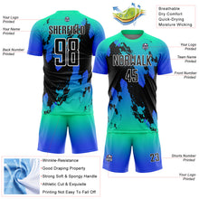 Load image into Gallery viewer, Custom Aqua Black-Thunder Blue Splash Sublimation Soccer Uniform Jersey