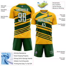 Load image into Gallery viewer, Custom Gold White-Green Line Sublimation Soccer Uniform Jersey