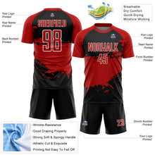Load image into Gallery viewer, Custom Black Red-White Splash Sublimation Soccer Uniform Jersey