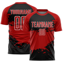 Load image into Gallery viewer, Custom Black Red-White Splash Sublimation Soccer Uniform Jersey