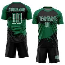 Load image into Gallery viewer, Custom Black Kelly Green-White Splash Sublimation Soccer Uniform Jersey