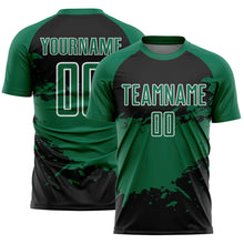 Load image into Gallery viewer, Custom Black Kelly Green-White Splash Sublimation Soccer Uniform Jersey