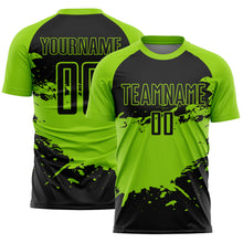 Load image into Gallery viewer, Custom Black Neon Green Splash Sublimation Soccer Uniform Jersey