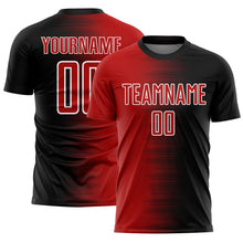 Load image into Gallery viewer, Custom Black Red-White Gradient Line Sublimation Soccer Uniform Jersey