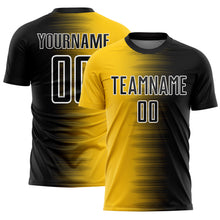 Load image into Gallery viewer, Custom Black Yellow-White Gradient Line Sublimation Soccer Uniform Jersey