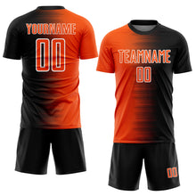 Load image into Gallery viewer, Custom Black Orange-White Gradient Line Sublimation Soccer Uniform Jersey