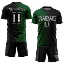 Load image into Gallery viewer, Custom Black Green-White Gradient Line Sublimation Soccer Uniform Jersey