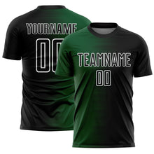 Load image into Gallery viewer, Custom Black Green-White Gradient Line Sublimation Soccer Uniform Jersey