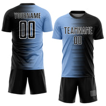 Load image into Gallery viewer, Custom Black Light Blue-White Gradient Line Sublimation Soccer Uniform Jersey