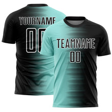 Load image into Gallery viewer, Custom Black Ice Blue-White Gradient Line Sublimation Soccer Uniform Jersey
