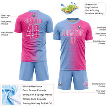 Load image into Gallery viewer, Custom Light Blue Pink-White Gradient Line Sublimation Soccer Uniform Jersey
