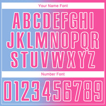 Load image into Gallery viewer, Custom Light Blue Pink-White Gradient Line Sublimation Soccer Uniform Jersey