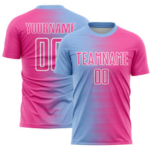 Load image into Gallery viewer, Custom Light Blue Pink-White Gradient Line Sublimation Soccer Uniform Jersey