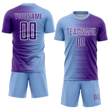 Load image into Gallery viewer, Custom Light Blue Purple-White Gradient Line Sublimation Soccer Uniform Jersey