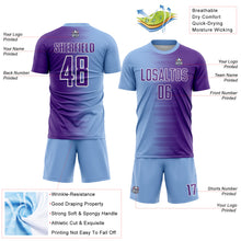 Load image into Gallery viewer, Custom Light Blue Purple-White Gradient Line Sublimation Soccer Uniform Jersey