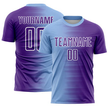 Load image into Gallery viewer, Custom Light Blue Purple-White Gradient Line Sublimation Soccer Uniform Jersey